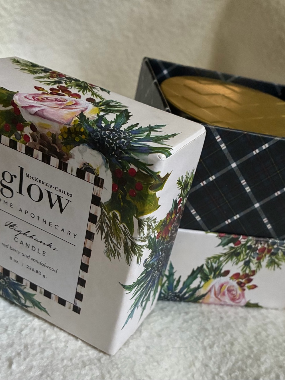 Mackenzie Childs Highbanks GLOW Scented Jar CANDLE 8oz Red Berry and Sandalwood